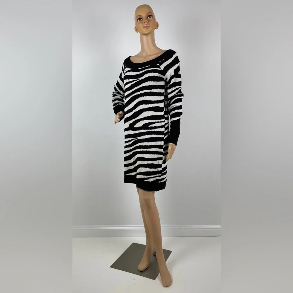 New York and Company Zebra Print Black and White Sweater Dress
